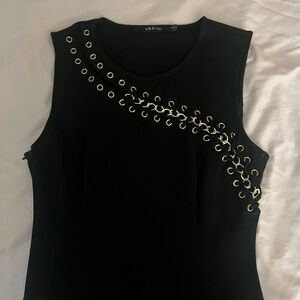 Ark & Co Black Mini Dress with Silver Eyelet Accents